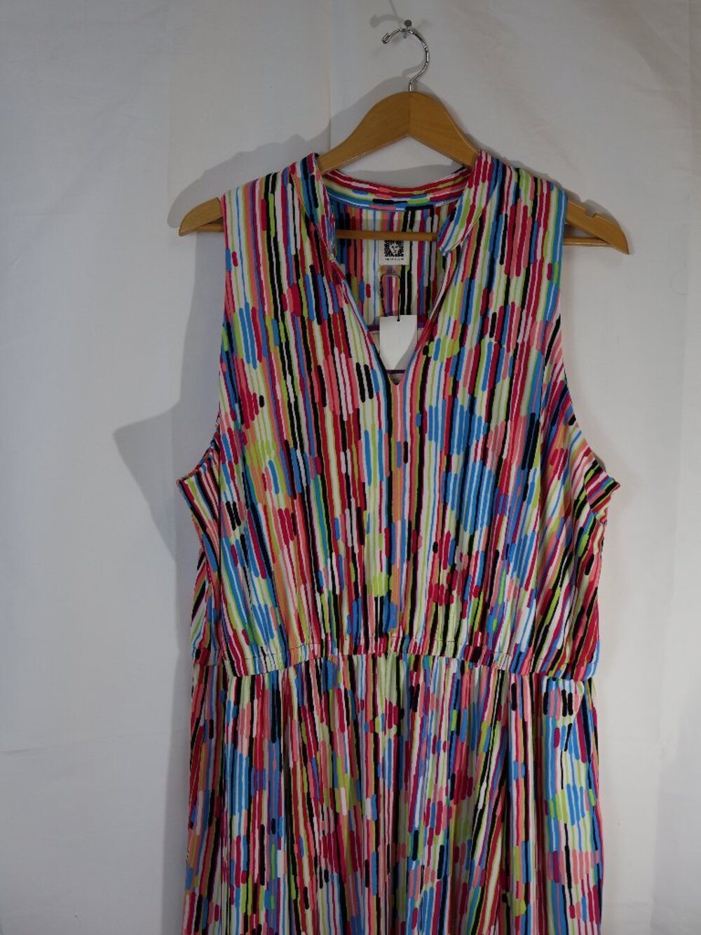 Ann Klein 2X Sleeveless Midi Dress Multicolor Abstract Print Elastic Waist NWT - Picture 3 of 5